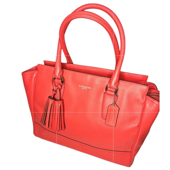 Coach Large Leather Tassel Tote-Coral - Picture 1 of 16